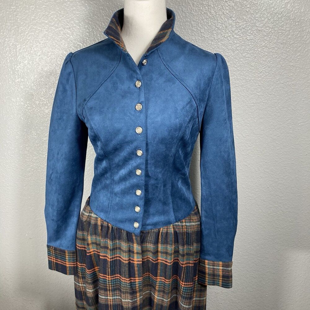 Womens Plaid Maxi Dress XS Faux Suede Pockets Western Prairie Retail $170 Oyrosy - Picture 3 of 16